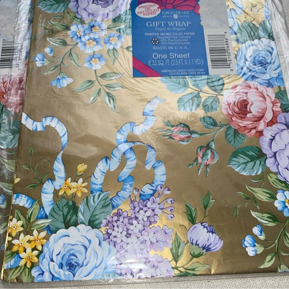 American Greetings Vintage‎ Gold Multiple Color Floral Gift Wrap 4 Sheets Sealed
